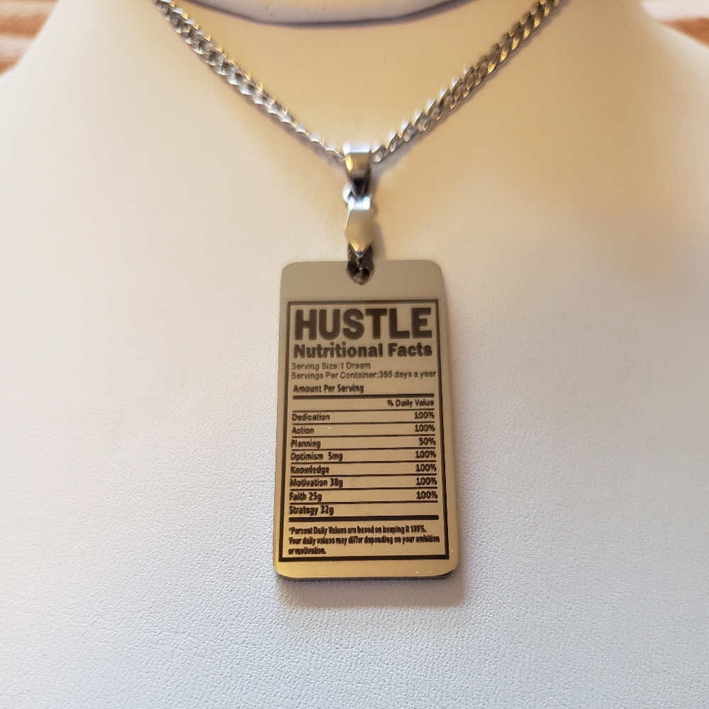 "HUSTLE" Nutrition Facts Pendant Necklace